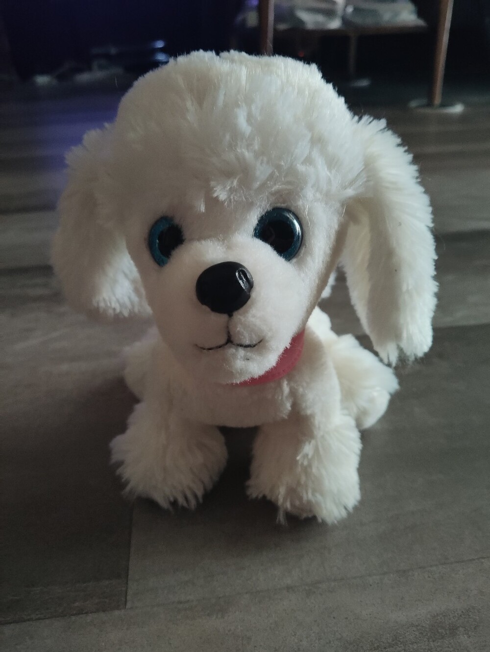 First & Main Wuffles White Poodle Plush Stuffed Animal Blue Eyes Pink Collar No.